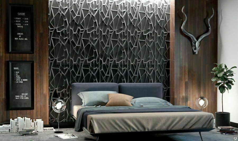 Bedroom Interior 3D wall panel - Shattered Grid 0052